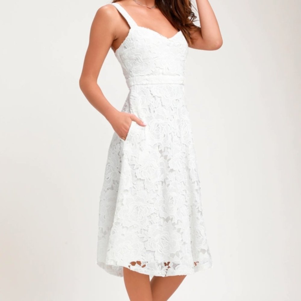 Lulu’s “Divine Beauty” White Lace Midi Dress S